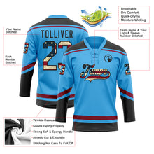 Load image into Gallery viewer, Custom Sky Blue Vintage USA Flag Black-Maroon Hockey Lace Neck Jersey
