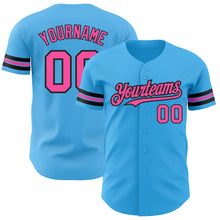 Load image into Gallery viewer, Custom Sky Blue Pink-Black Authentic Baseball Jersey
