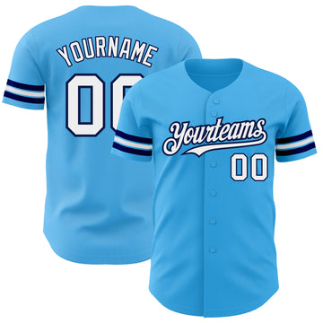 Custom Sky Blue White-Navy Authentic Baseball Jersey