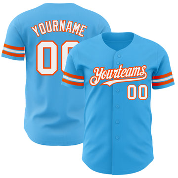 Custom Sky Blue White-Orange Authentic Baseball Jersey