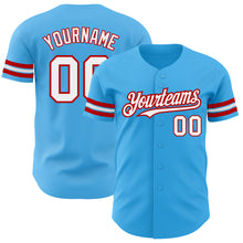 Load image into Gallery viewer, Custom Sky Blue White-Red Authentic Baseball Jersey
