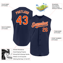 Load image into Gallery viewer, Custom Navy Orange-White Authentic Sleeveless Baseball Jersey
