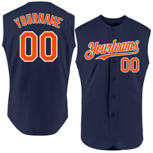 Load image into Gallery viewer, Custom Navy Orange-White Authentic Sleeveless Baseball Jersey
