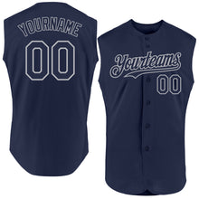 Load image into Gallery viewer, Custom Navy Gray Authentic Sleeveless Baseball Jersey

