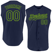Load image into Gallery viewer, Custom Navy Neon Green Authentic Sleeveless Baseball Jersey
