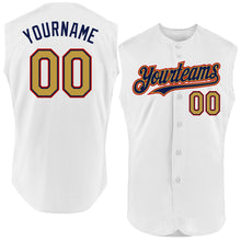 Load image into Gallery viewer, Custom White Old Gold Navy-Red Authentic Sleeveless Baseball Jersey

