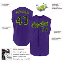 Load image into Gallery viewer, Custom Purple Black-Neon Green Authentic Sleeveless Baseball Jersey
