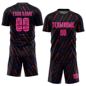 Custom Black Pink-Orange Sublimation Soccer Uniform Jersey