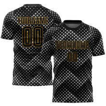Load image into Gallery viewer, Custom Black Black-Old Gold Sublimation Soccer Uniform Jersey
