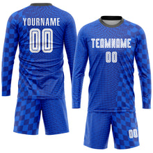 Load image into Gallery viewer, Custom Royal White-Black Sublimation Soccer Uniform Jersey
