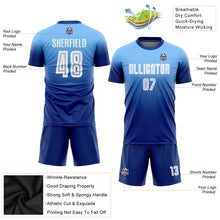 Load image into Gallery viewer, Custom Light Blue White-Royal Sublimation Fade Fashion Soccer Uniform Jersey
