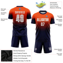 Load image into Gallery viewer, Custom Orange White-Navy Sublimation Fade Fashion Soccer Uniform Jersey
