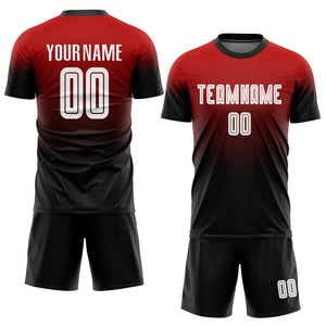 Custom Red White-Black Sublimation Fade Fashion Soccer Uniform Jersey