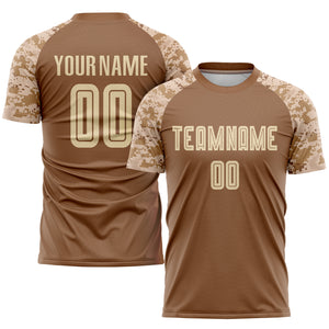 Custom Brown Cream-Camo Sublimation Soccer Uniform Jersey