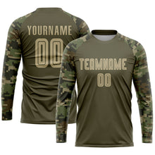 Load image into Gallery viewer, Custom Olive Vegas Gold-Camo Sublimation Salute To Service Soccer Uniform Jersey
