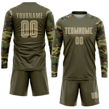 Load image into Gallery viewer, Custom Olive Vegas Gold-Camo Sublimation Salute To Service Soccer Uniform Jersey
