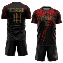 Load image into Gallery viewer, Custom Black Black Old Gold-Red Sublimation Soccer Uniform Jersey
