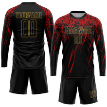 Load image into Gallery viewer, Custom Black Black Old Gold-Red Sublimation Soccer Uniform Jersey
