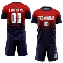 Load image into Gallery viewer, Custom Red White-Navy Sublimation Fade Fashion Soccer Uniform Jersey
