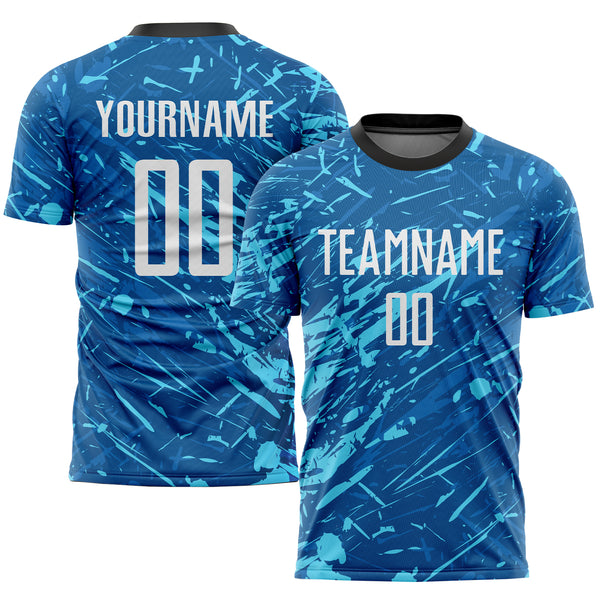 Custom Black Royal-Light Blue Flame Sublimation Soccer Uniform Jersey