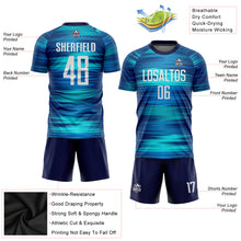 Load image into Gallery viewer, Custom Light Blue White-US Navy Blue Sublimation Soccer Uniform Jersey
