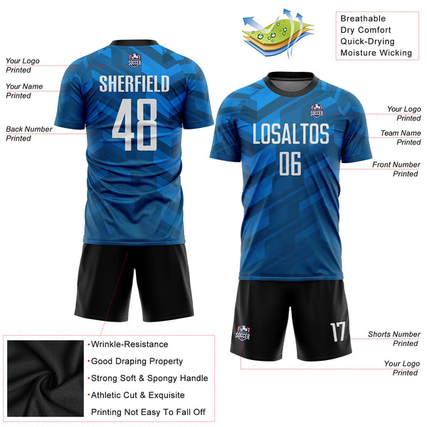 Cheap Custom Gold Powder Blue-Orange Sublimation Soccer Uniform