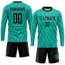 Load image into Gallery viewer, Custom Teal Black Sublimation Soccer Uniform Jersey
