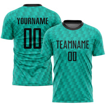 Load image into Gallery viewer, Custom Teal Black Sublimation Soccer Uniform Jersey
