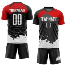 Load image into Gallery viewer, Custom Black White-Red Sublimation Soccer Uniform Jersey
