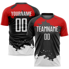 Load image into Gallery viewer, Custom Black White-Red Sublimation Soccer Uniform Jersey
