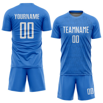 Custom Light Blue White Sublimation Soccer Uniform Jersey