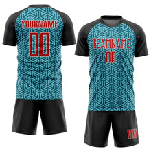 Load image into Gallery viewer, Custom Teal Red-Black Sublimation Soccer Uniform Jersey
