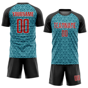 Custom Teal Red-Black Sublimation Soccer Uniform Jersey