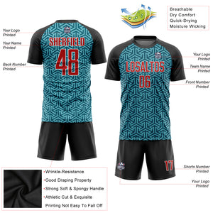 Custom Teal Red-Black Sublimation Soccer Uniform Jersey