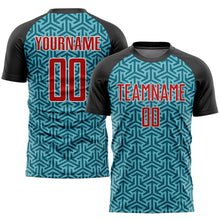 Load image into Gallery viewer, Custom Teal Red-Black Sublimation Soccer Uniform Jersey

