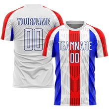 Load image into Gallery viewer, Custom White White-Royal Sublimation Soccer Uniform Jersey
