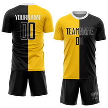 Load image into Gallery viewer, Custom Gold Black-White Sublimation Split Fashion Soccer Uniform Jersey
