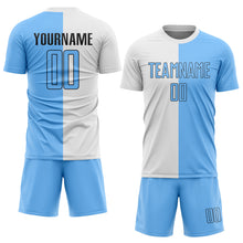 Load image into Gallery viewer, Custom White Light Blue-Black Sublimation Split Fashion Soccer Uniform Jersey
