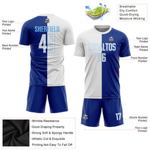 Load image into Gallery viewer, Custom Royal White-Light Blue Sublimation Split Fashion Soccer Uniform Jersey
