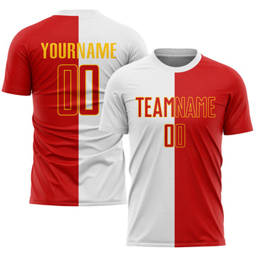 Custom White Red-Gold Sublimation Split Fashion Soccer Uniform Jersey