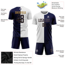 Load image into Gallery viewer, Custom White Navy-Old Gold Sublimation Split Fashion Soccer Uniform Jersey
