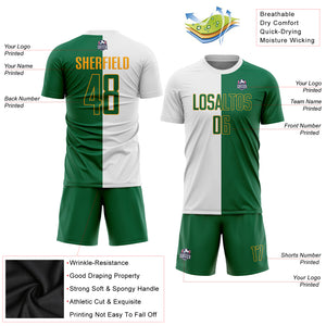 Custom White Kelly Green-Gold Sublimation Split Fashion Soccer Uniform Jersey
