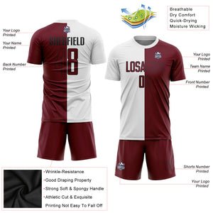 Custom White Crimson-Black Sublimation Split Fashion Soccer Uniform Jersey