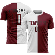 Load image into Gallery viewer, Custom White Crimson-Black Sublimation Split Fashion Soccer Uniform Jersey
