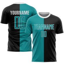 Load image into Gallery viewer, Custom Black Teal-White Sublimation Split Fashion Soccer Uniform Jersey
