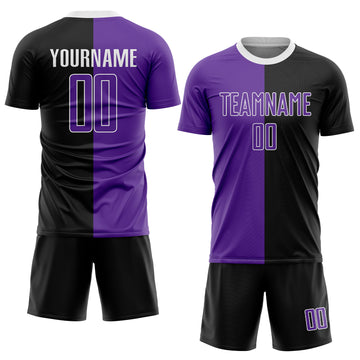 Custom Black Purple-White Sublimation Split Fashion Soccer Uniform Jersey