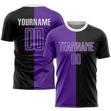 Load image into Gallery viewer, Custom Black Purple-White Sublimation Split Fashion Soccer Uniform Jersey
