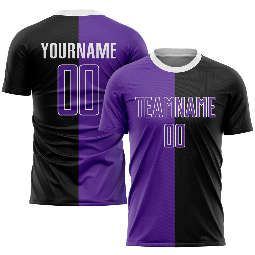 Custom Black Purple-White Sublimation Split Fashion Soccer Uniform Jersey