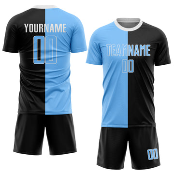 Custom Black Light Blue-White Sublimation Split Fashion Soccer Uniform Jersey
