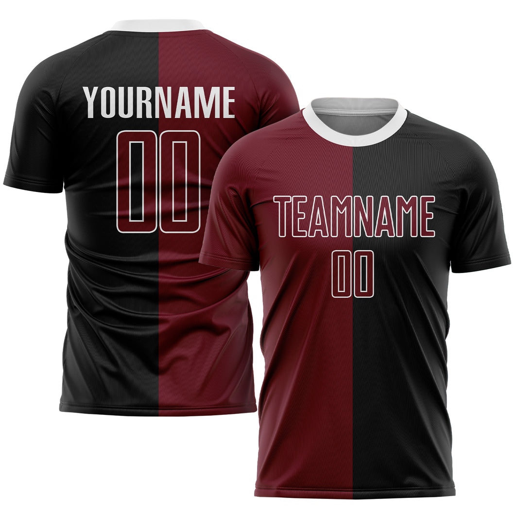 Custom Black Crimson-White Sublimation Split Fashion Soccer Uniform Jersey